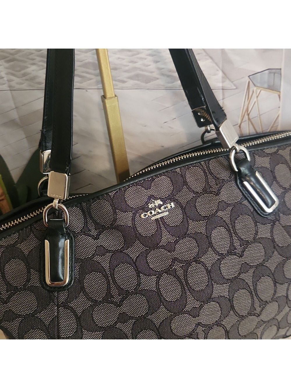 Coach Black and Gray Signature Canvas Shoulder Bag - Picture 4 of 15